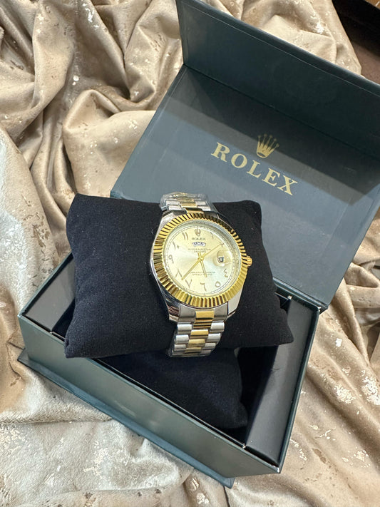 Rolex Arabic Dial Two-Tone Watch with Master Lock Mechanism