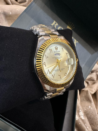 Rolex Arabic Dial Two-Tone Watch with Master Lock Mechanism