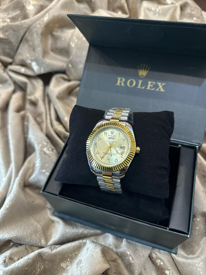 Rolex Arabic Dial Two-Tone Watch with Master Lock Mechanism