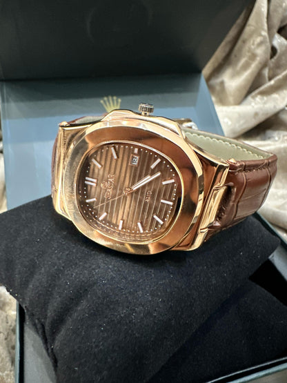 Seastar Brown Leather Strap Watch: Luxury Look with Practicality