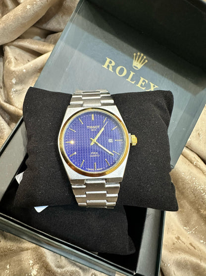 Tissot Purple Dial Watch with Silver Chain Strap