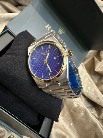 Tissot Purple Dial Watch with Silver Chain Strap