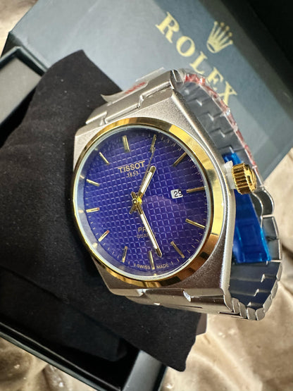Tissot Purple Dial Watch with Silver Chain Strap